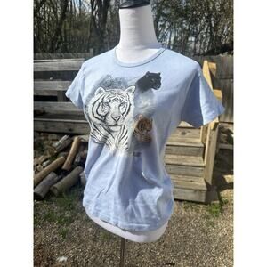90s Vintage Women’s Tiger Big Cat Mirage Las Vegas Light Blue T Shirt Size XL